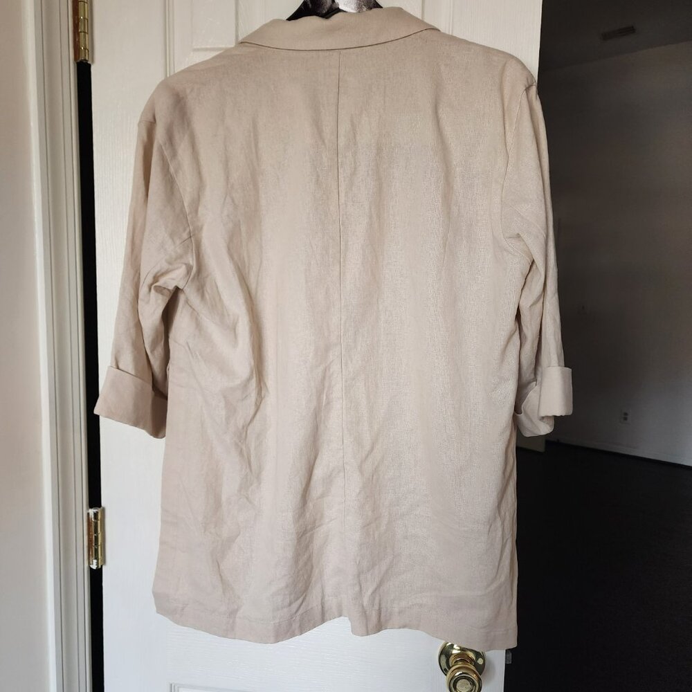 Zara Beige Linen Blend Double-Breasted Blazer | Medium - Picture 2 of 4